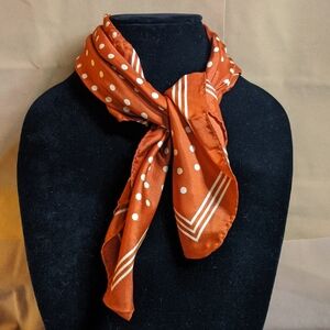 Vintage 1960s Glentex Square Polka Dot Pumpkin-spice Orange Scarf, Japan, Nylon